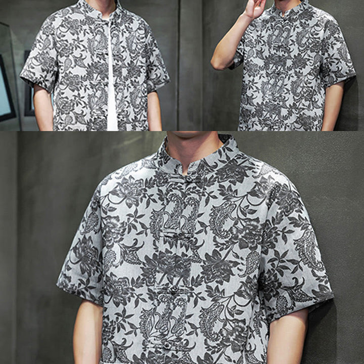 Buddha Stones Casual Jacquard Paisley Flower Plant Pattern Frog-Button Design Men's Cotton Shirt Cardigan With Pockets - image 28