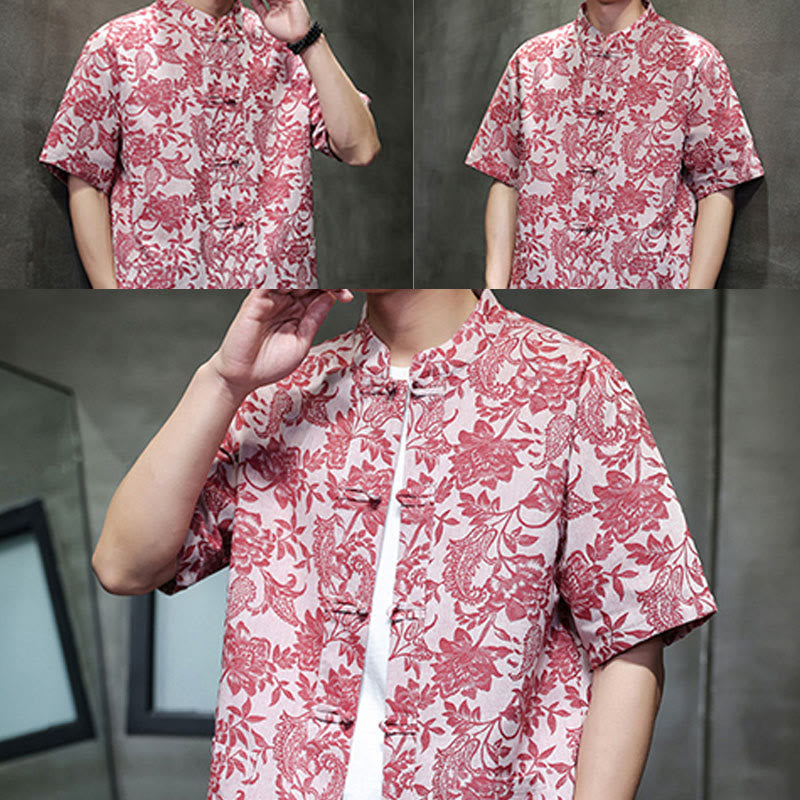 Buddha Stones Casual Jacquard Paisley Flower Plant Pattern Frog-Button Design Men's Cotton Shirt Cardigan With Pockets - image 8