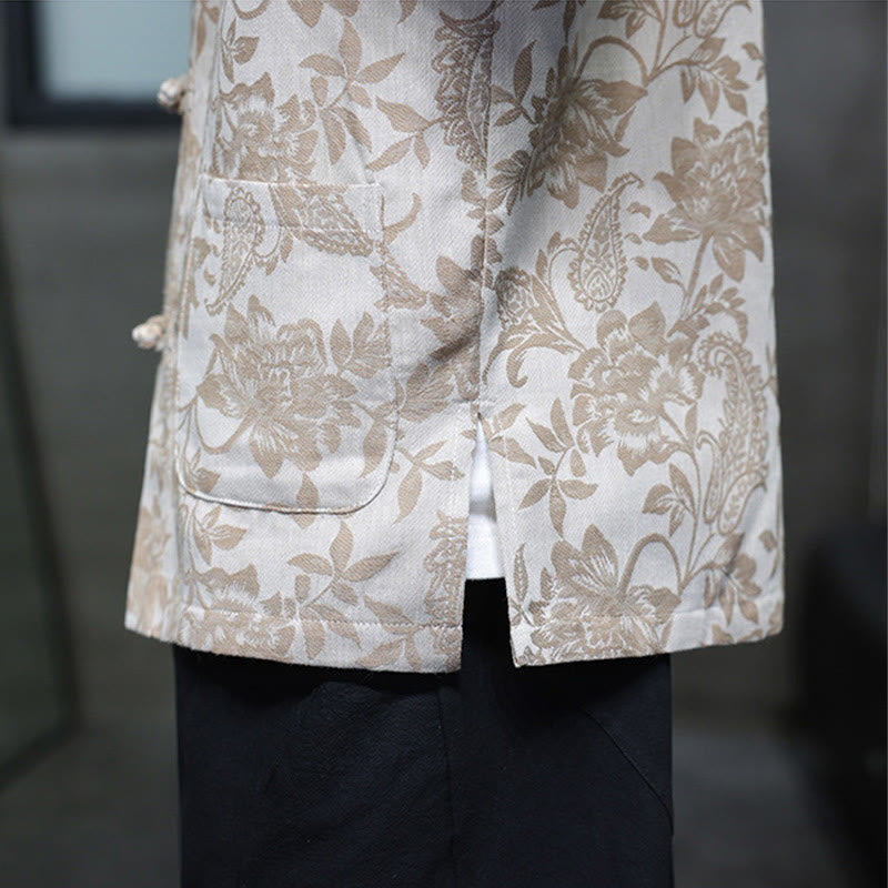 Buddha Stones Casual Jacquard Paisley Flower Plant Pattern Frog-Button Design Men's Cotton Shirt Cardigan With Pockets - image 18