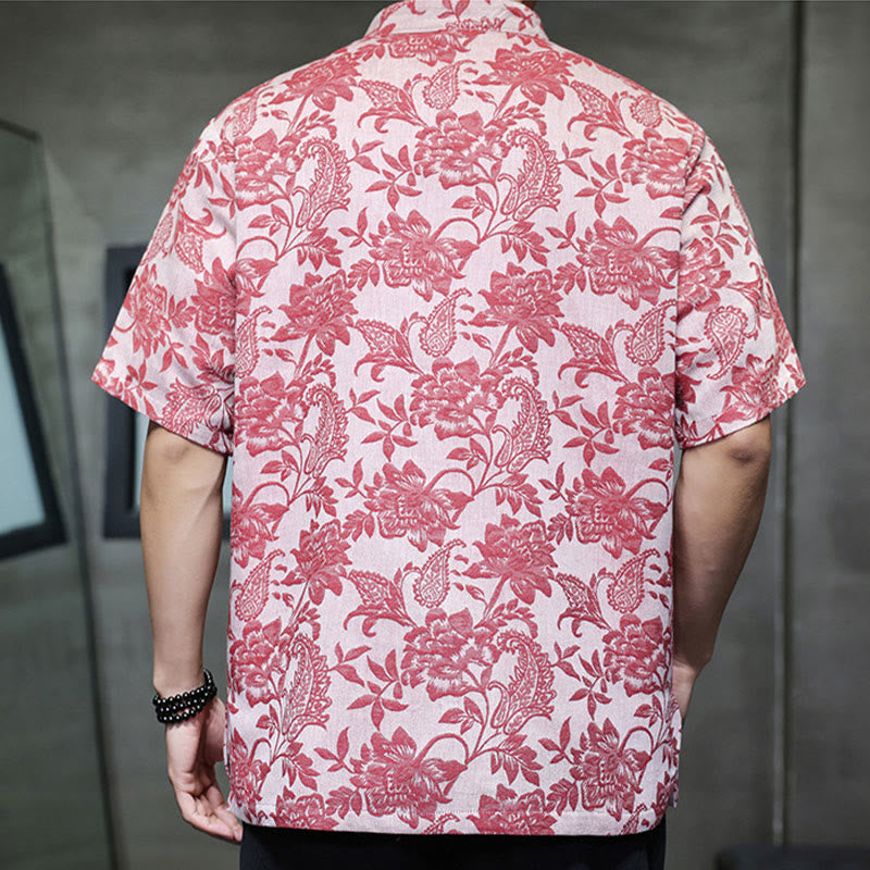 Buddha Stones Casual Jacquard Paisley Flower Plant Pattern Frog-Button Design Men's Cotton Shirt Cardigan With Pockets - image 6