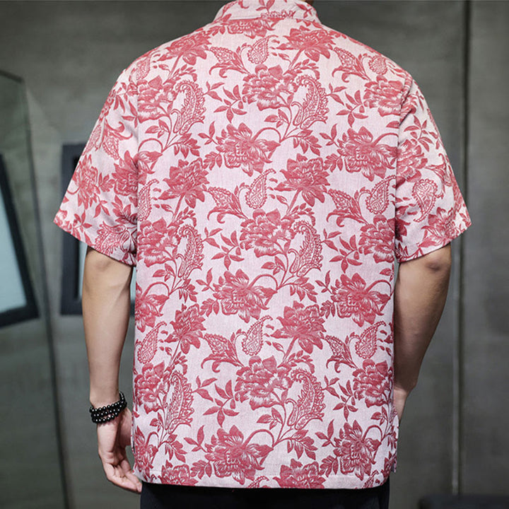 Buddha Stones Casual Jacquard Paisley Flower Plant Pattern Frog-Button Design Men's Cotton Shirt Cardigan With Pockets - image 6