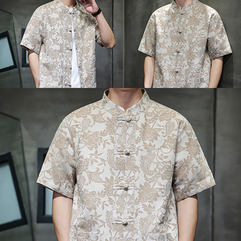Buddha Stones Casual Jacquard Paisley Flower Plant Pattern Frog-Button Design Men's Cotton Shirt With Pockets - image 20