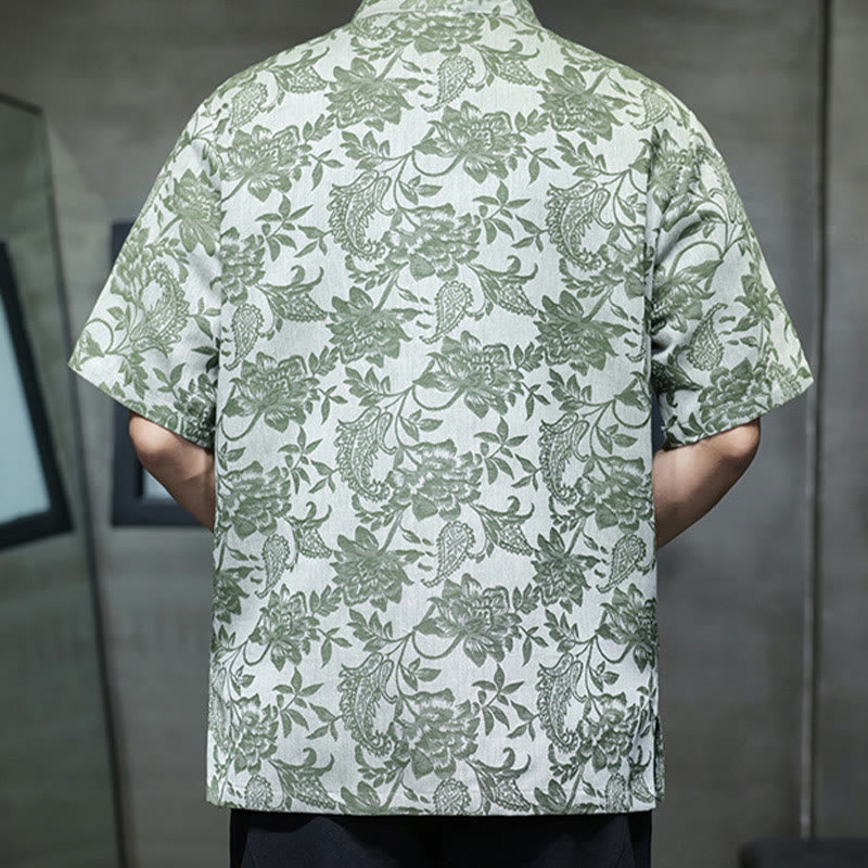 Buddha Stones Casual Jacquard Paisley Flower Plant Pattern Frog-Button Design Men's Cotton Shirt Cardigan With Pockets - image 31