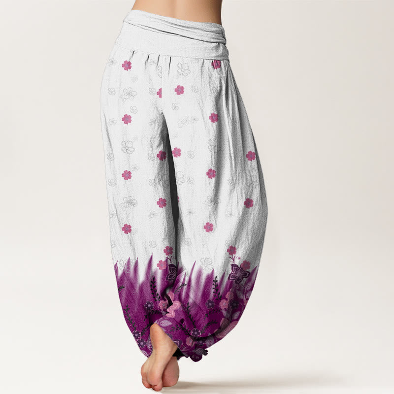 Buddha Stones Casual Floral Leaf Grass Pattern Women's Elastic Waist Harem Pants - image 1
