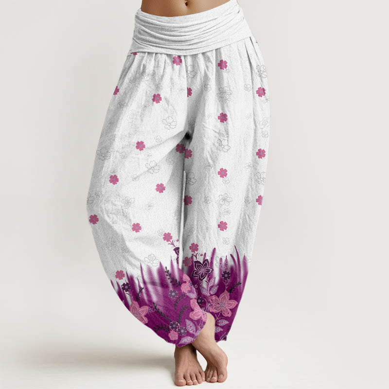 Buddha Stones Casual Floral Leaf Grass Pattern Women's Elastic Waist Harem Pants - Purple - US22，UK/AU26，EU54 (6XL) - image 0