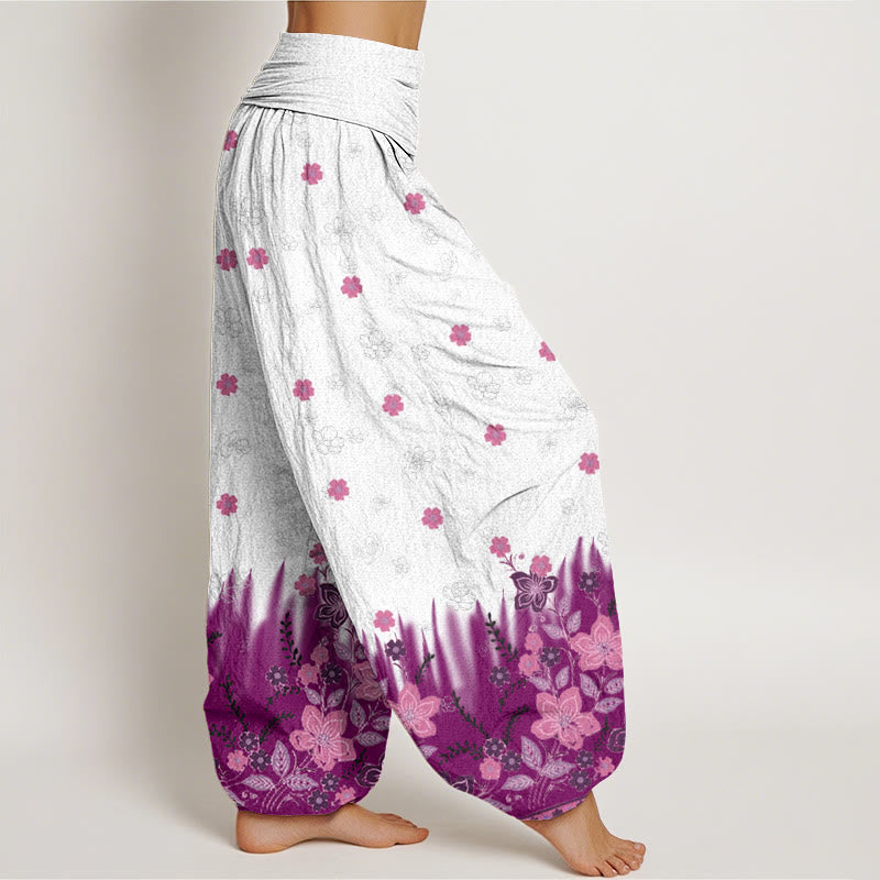 Buddha Stones Casual Floral Leaf Grass Pattern Women's Elastic Waist Harem Pants - image 2