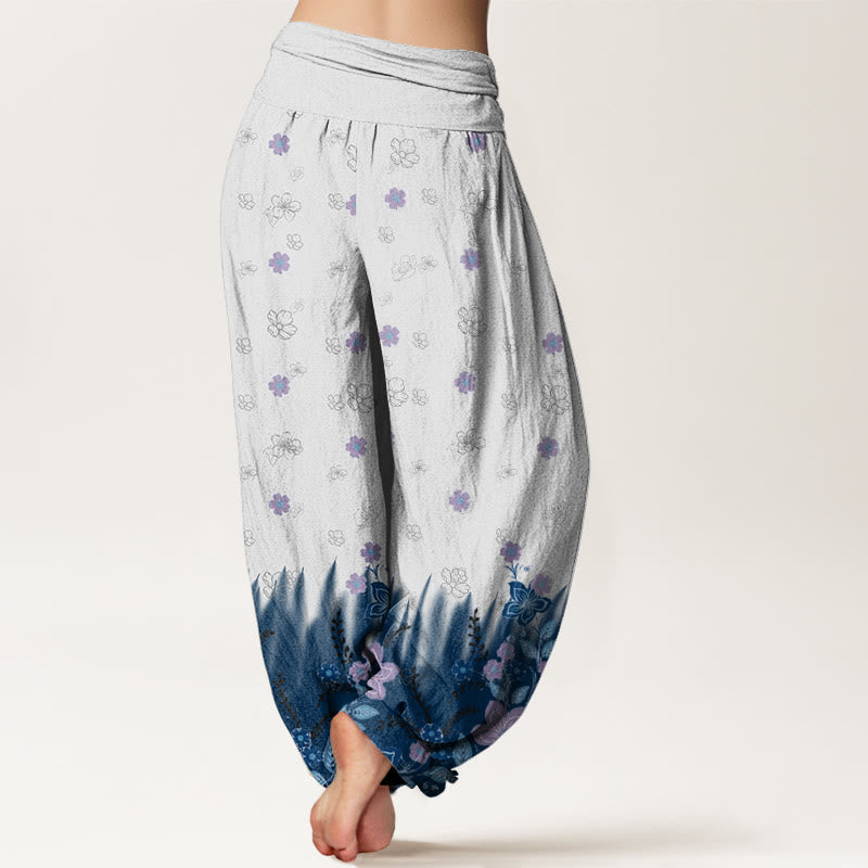 Buddha Stones Casual Floral Leaf Grass Pattern Women's Elastic Waist Harem Pants - image 6