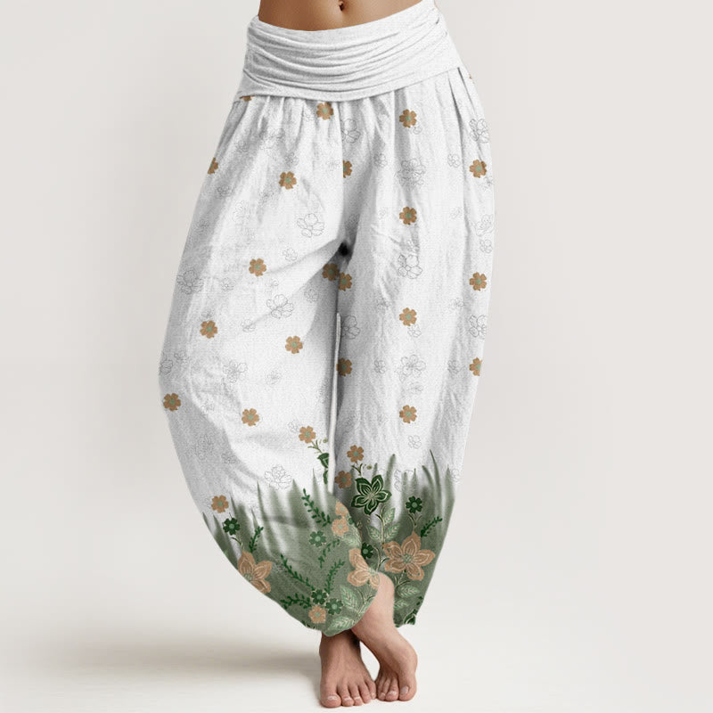 Buddha Stones Casual Floral Leaf Grass Pattern Women's Elastic Waist Harem Pants - OliveDrab - US22，UK/AU26，EU54 (6XL) - image 7