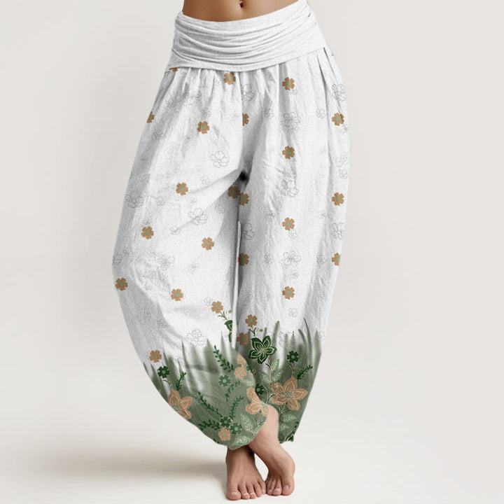 Buddha Stones Casual Floral Leaf Grass Pattern Women's Elastic Waist Harem Pants - OliveDrab - US22，UK/AU26，EU54 (6XL) - image 7