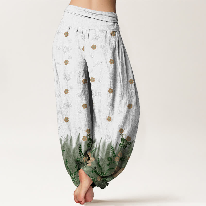 Buddha Stones Casual Floral Leaf Grass Pattern Women's Elastic Waist Harem Pants - image 9
