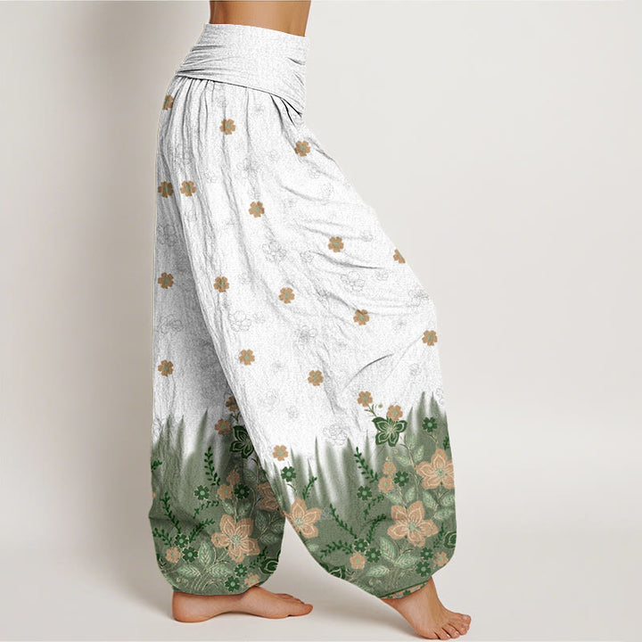 Buddha Stones Casual Floral Leaf Grass Pattern Women's Elastic Waist Harem Pants - image 8