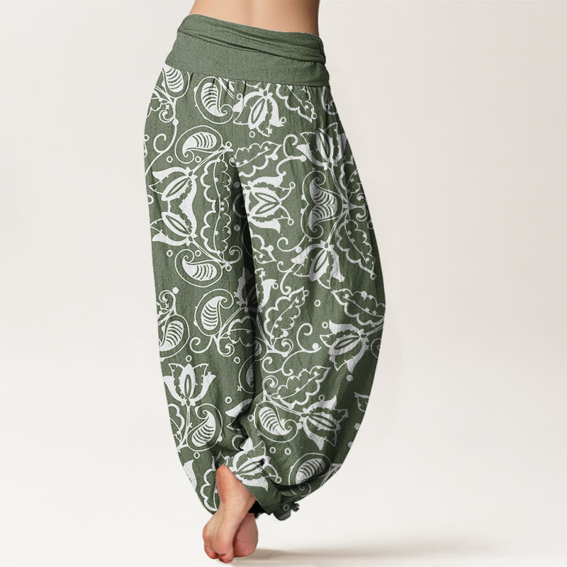 Buddha Stones Casual Plant Leaves Paisley Vortex Pattern Women's Elastic Waist Harem Pants - image 2
