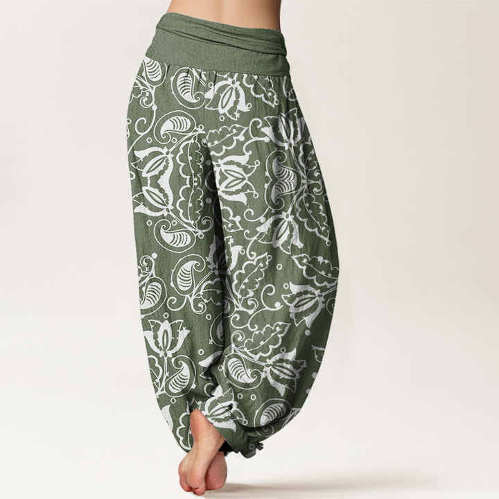 Buddha Stones Casual Plant Leaves Paisley Vortex Pattern Women's Elastic Waist Harem Pants - image 2
