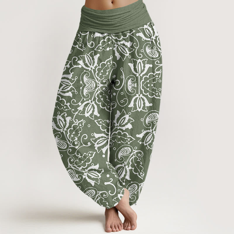 Buddha Stones Casual Plant Leaves Paisley Vortex Pattern Women's Elastic Waist Harem Pants - DarkSeaGreen - US22，UK/AU26，EU54 (6XL) - image 0