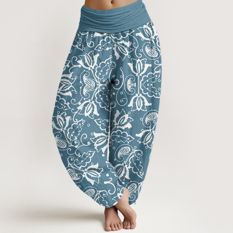 Buddha Stones Casual Plant Leaves Paisley Vortex Pattern Women's Elastic Waist Harem Pants - LightSkyBlue - US22，UK/AU26，EU54 (6XL) - image 4