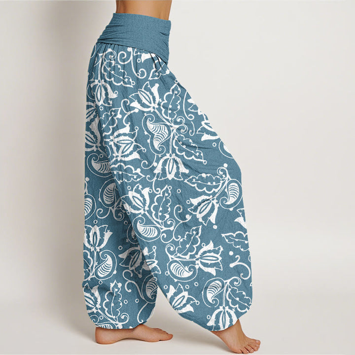 Buddha Stones Casual Plant Leaves Paisley Vortex Pattern Women's Elastic Waist Harem Pants - image 5