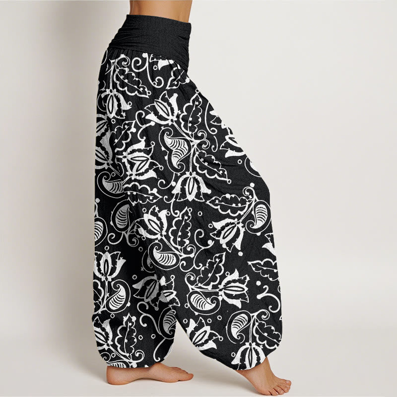 Buddha Stones Casual Plant Leaves Paisley Vortex Pattern Women's Elastic Waist Harem Pants - image 9