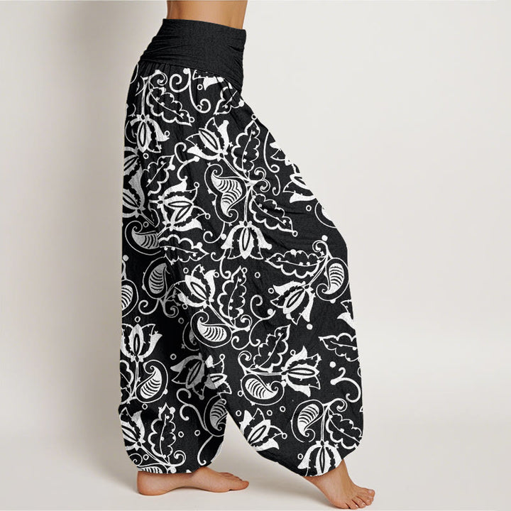 Buddha Stones Casual Plant Leaves Paisley Vortex Pattern Women's Elastic Waist Harem Pants - image 9