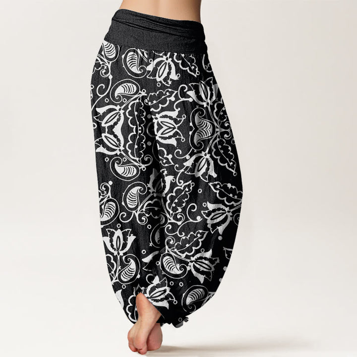 Buddha Stones Casual Plant Leaves Paisley Vortex Pattern Women's Elastic Waist Harem Pants - image 8