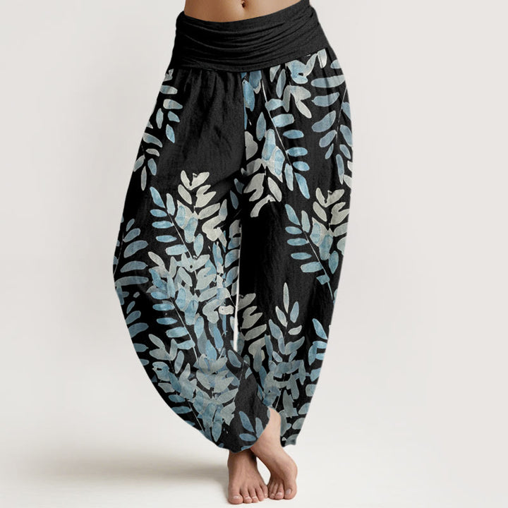 Buddha Stones Casual Plant Interlaced Leaves Pattern Women's Elastic Waist Harem Pants - Black - US22，UK/AU26，EU54 (6XL) - image 0