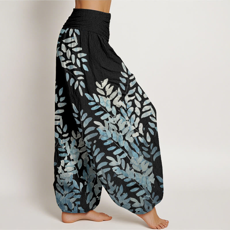 Buddha Stones Casual Plant Interlaced Leaves Pattern Women's Elastic Waist Harem Pants - image 1