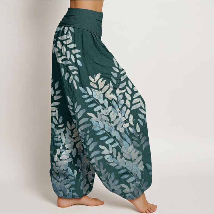 Buddha Stones Cotton Casual Plant Interlaced Leaves Pattern Women's Elastic Waist Harem Pants - image 5