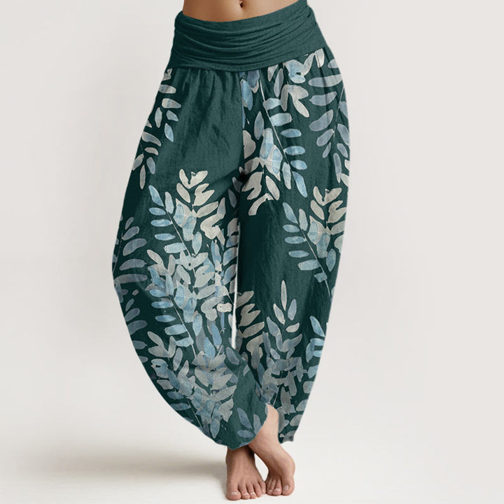 Buddha Stones Casual Plant Interlaced Leaves Pattern Women's Elastic Waist Harem Pants - DarkCyan - US22，UK/AU26，EU54 (6XL) - image 4