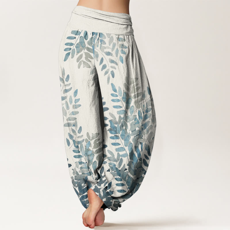Buddha Stones Casual Plant Interlaced Leaves Pattern Women's Elastic Waist Harem Pants - image 9