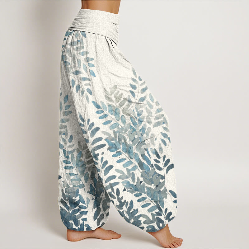 Buddha Stones Casual Plant Interlaced Leaves Pattern Women's Elastic Waist Harem Pants - image 8