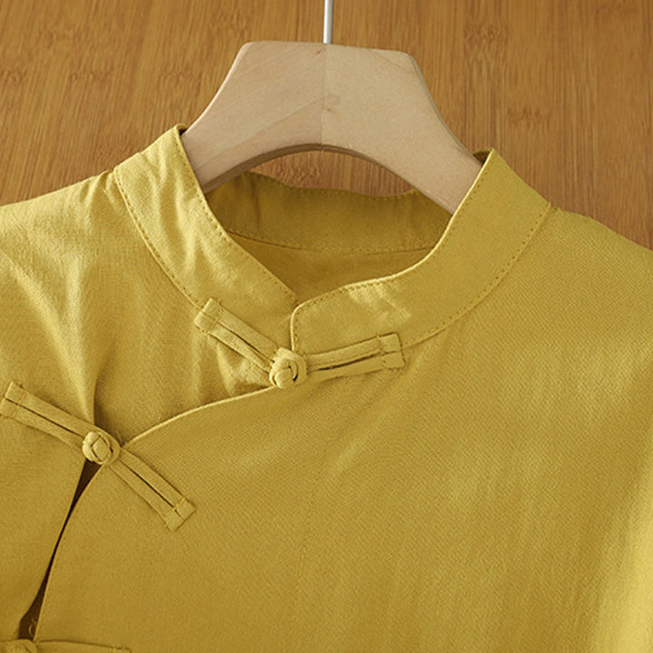 Buddha Stones Casual Vintage Chinese Frog-Button Lace-Up Patchwork Design Women's Cotton Shirt - image 7