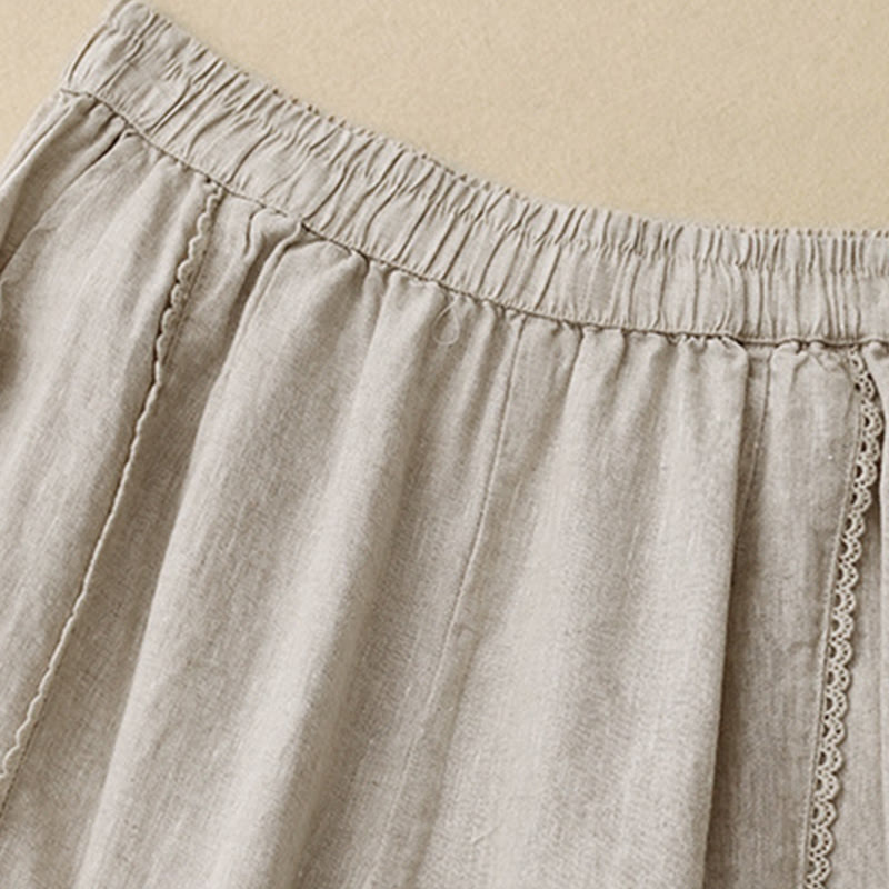 Buddha Stones Summer Frog-Button Lace High Waist Women's Cotton Linen Pants With Pockets - image 2