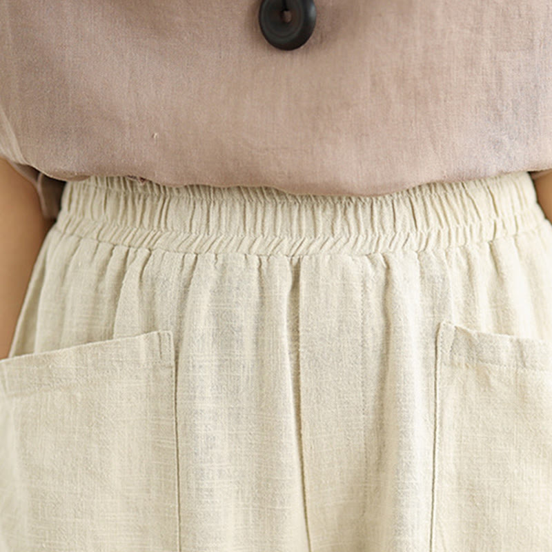 Buddha Stones Casual Daily Plain Simple Design Women's Cotton Linen Harem Pants With Pockets - image 6