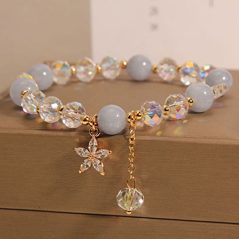 Buddha Stones Natural Aquamarine Crystal Zircon Flower Peace Healing Bracelet - Aquamarine(Wrist Circumference 14-16cm) - image 0
