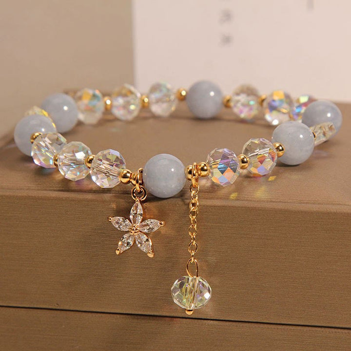 Buddha Stones Natural Aquamarine Crystal Zircon Flower Peace Healing Bracelet - Aquamarine(Wrist Circumference 14-16cm) - image 0
