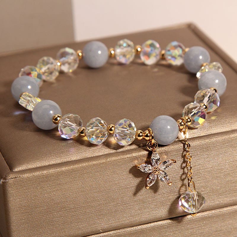 Buddha Stones Natural Aquamarine Crystal Zircon Flower Peace Healing Bracelet - image 3