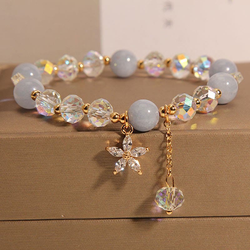 Buddha Stones Natural Aquamarine Crystal Zircon Flower Peace Healing Bracelet - image 5