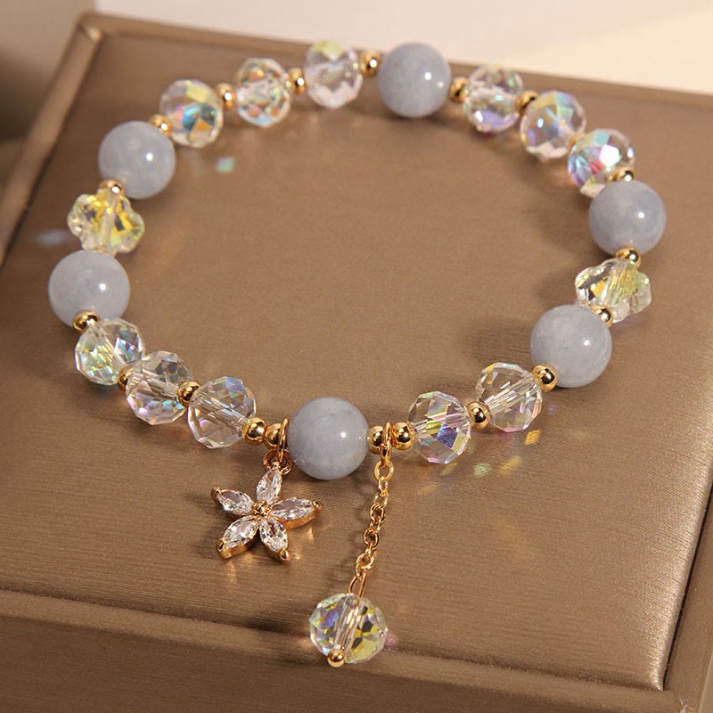 Buddha Stones Natural Aquamarine Crystal Zircon Flower Peace Healing Bracelet - image 1