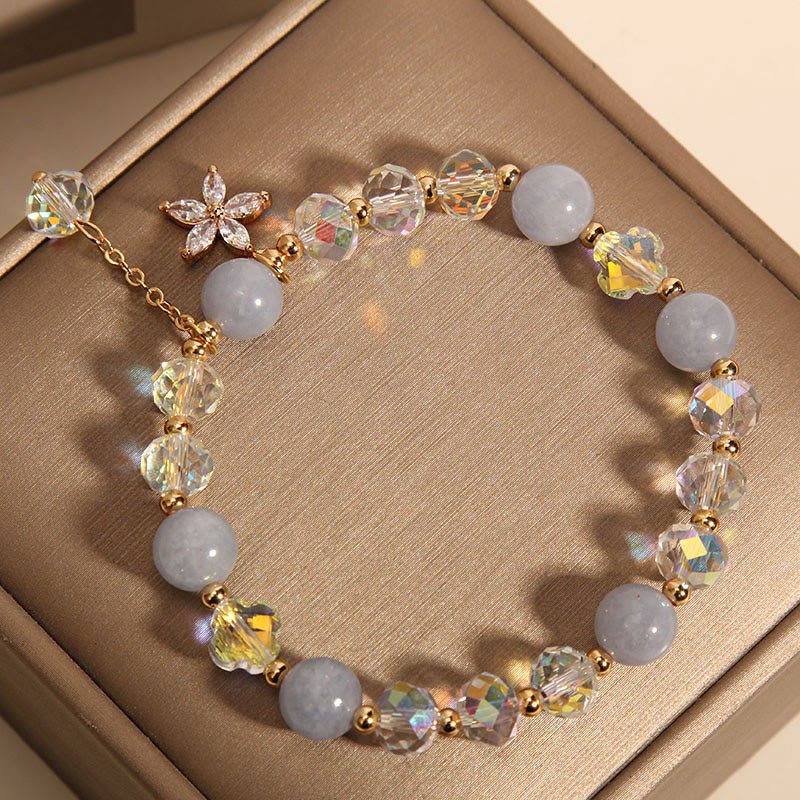 Buddha Stones Natural Aquamarine Crystal Zircon Flower Peace Healing Bracelet - image 2