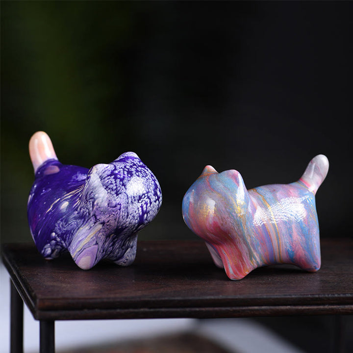Buddha Stones Mini Lovely Cat Ebony Wood Lacquer Craft Peace Decoration - image 13