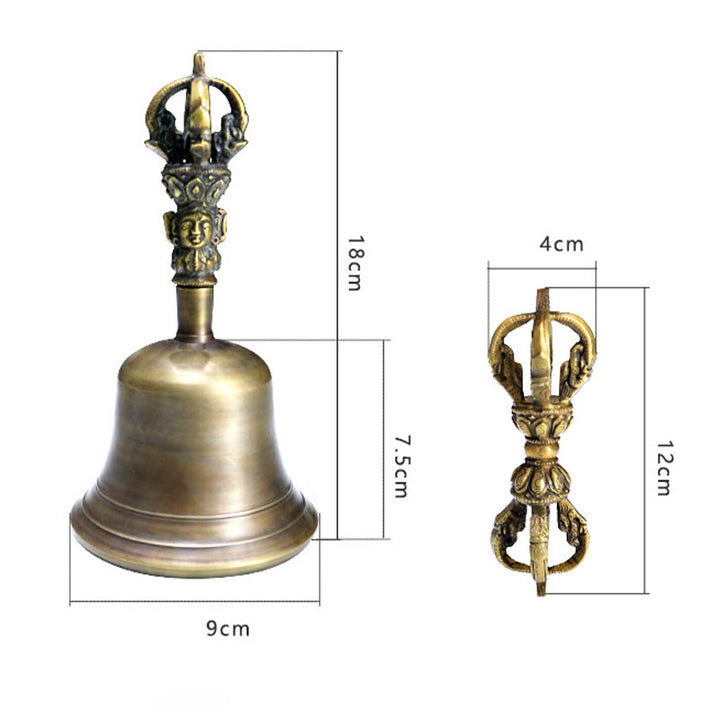 Buddha Stones 2Pcs Handmade Tibetan Meditation Bell and Vajra Dorje Copper Strength Decoration Set - Large - image 11