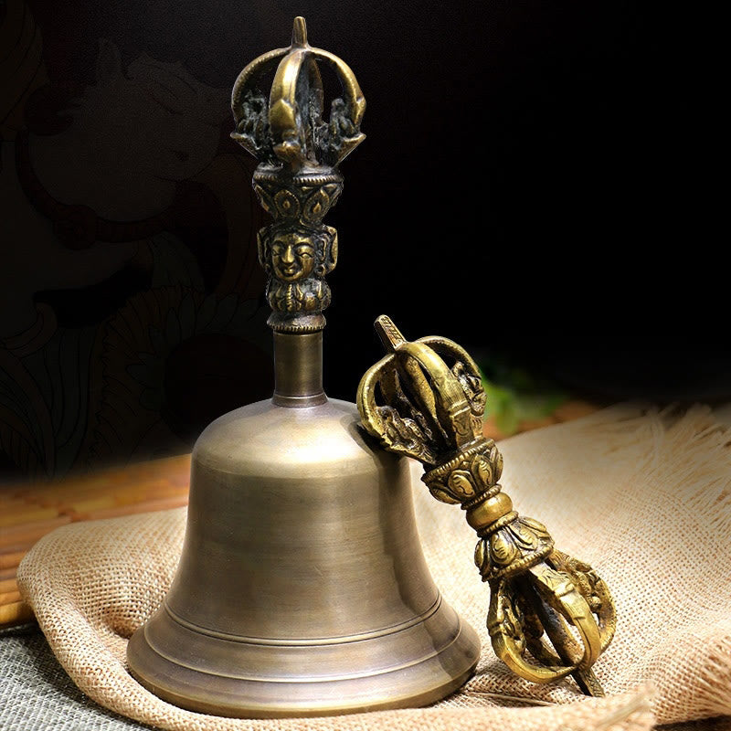 Buddha Stones 2Pcs Handmade Tibetan Meditation Bell and Vajra Dorje Copper Strength Decoration Set - Medium - image 0