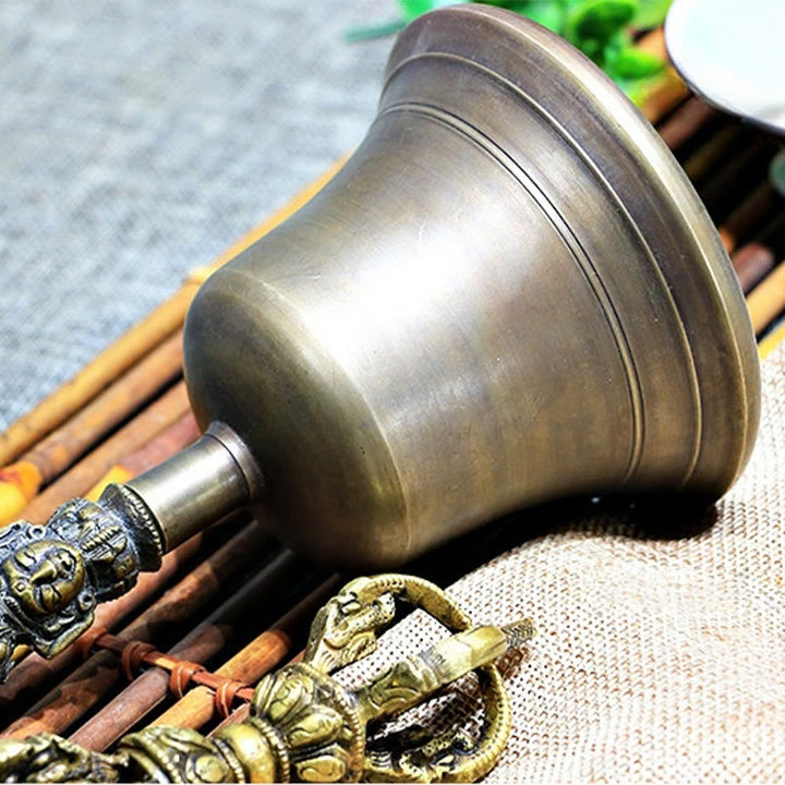 Buddha Stones 2Pcs Handmade Tibetan Meditation Bell and Vajra Dorje Copper Strength Decoration Set - image 4