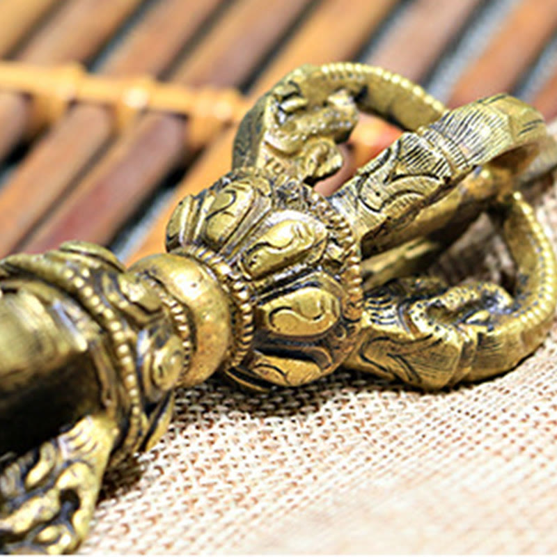 Buddha Stones 2Pcs Handmade Tibetan Meditation Bell and Vajra Dorje Copper Strength Decoration Set - image 7