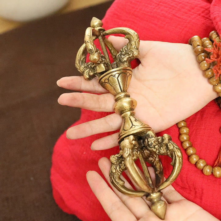 Buddha Stones Handmade Nepal Vajra Dorje Spiritual Power Copper Metal Home Decoration - Dorje 9.06*3.15 in (23*8cm) - image 0