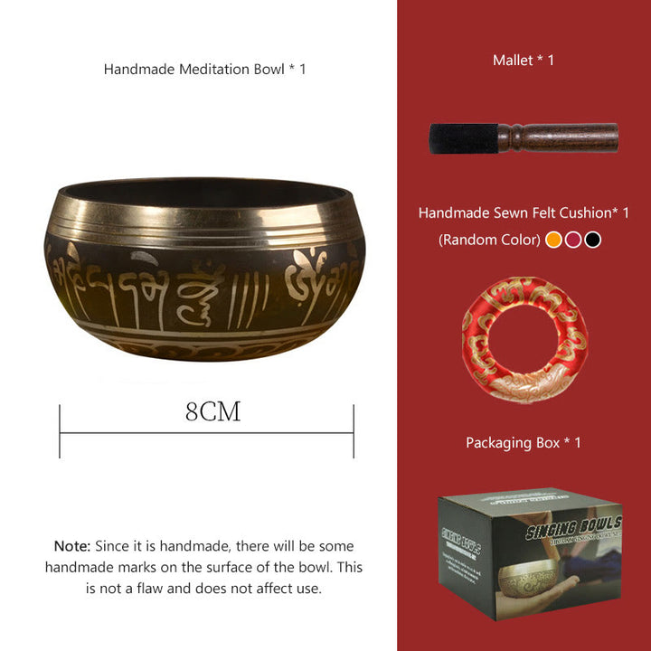Buddha Stones Handmade Singing Bowl Buddha Eyes Scripture Pattern for Healing and Meditation Sound Bowl Set - 3.15IN (8CM) - image 1