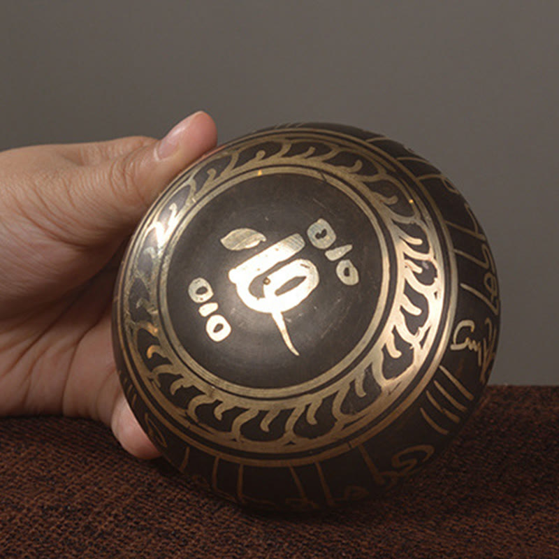 Buddha Stones Handmade Singing Bowl Buddha Eyes Scripture Pattern for Healing and Meditation Sound Bowl Set - image 3