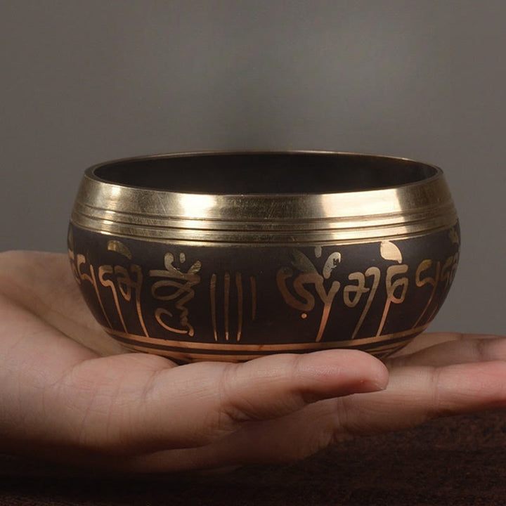 Buddha Stones Handmade Singing Bowl Buddha Eyes Scripture Pattern for Healing and Meditation Sound Bowl Set - image 2