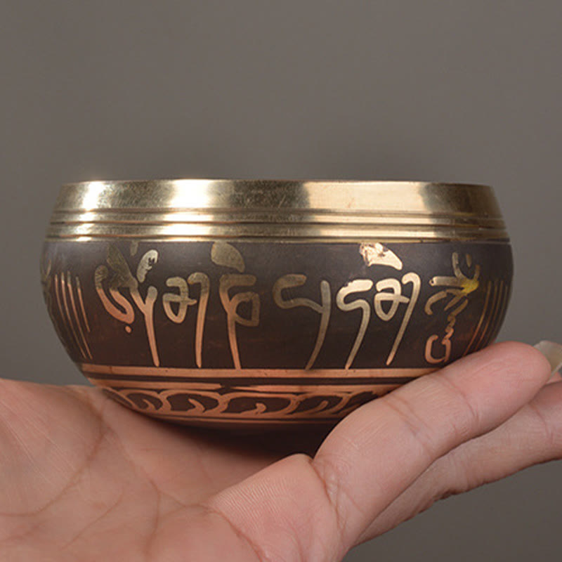 Buddha Stones Handmade Singing Bowl Buddha Eyes Scripture Pattern for Healing and Meditation Sound Bowl Set - image 4