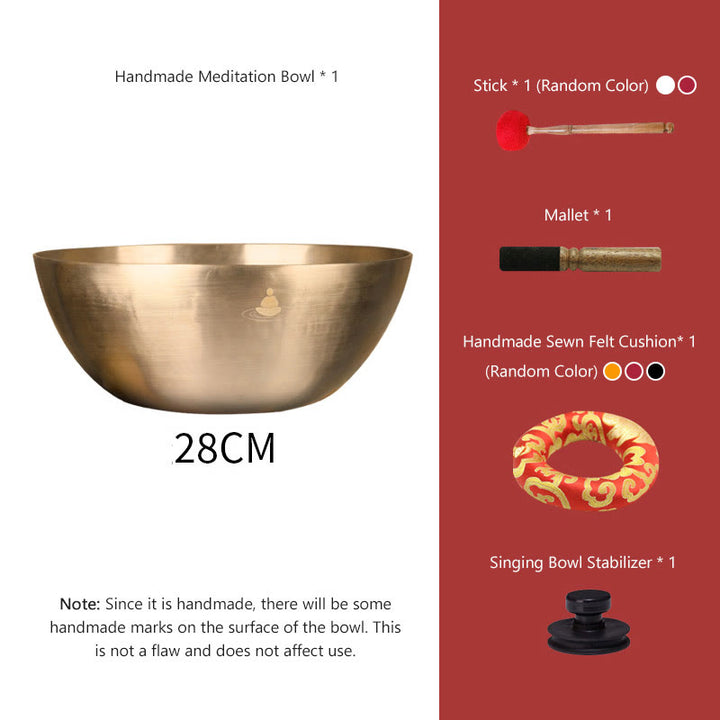 Buddha Stones Handmade Nepal Golden Singing Bowl for Healing and Meditation Sound Bowl Set - 11.02 IN (28 CM) - image 10