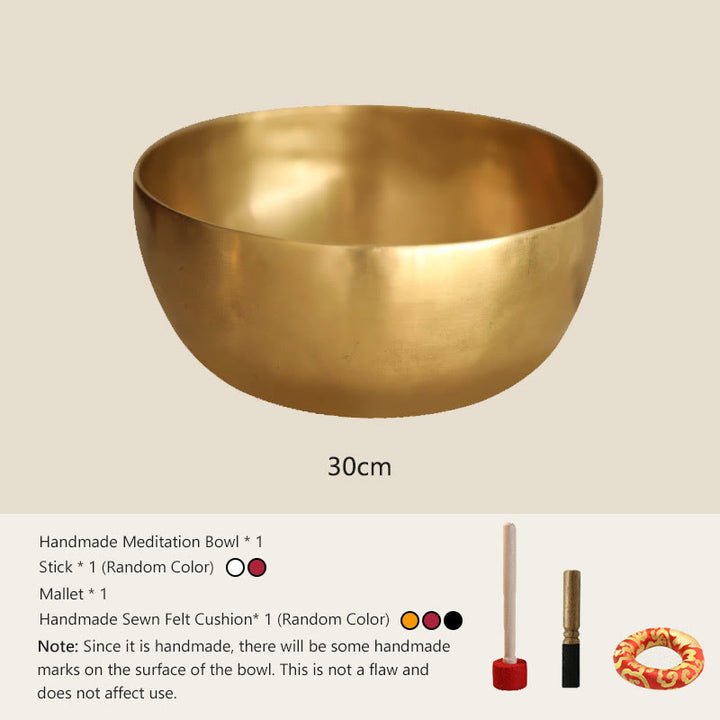 Buddha Stones Handmade Nepal Golden Singing Bowl Simple Design for Healing and Meditation Sound Bowl Set - 11.81 IN (30 CM) - image 12